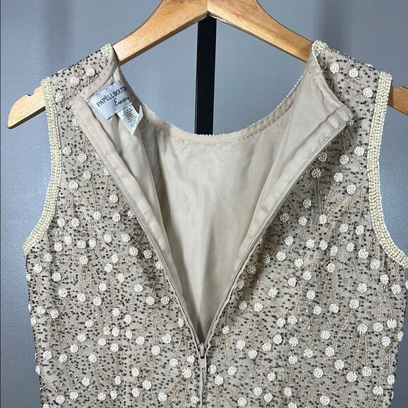 Papell Boutique Cream and Gold Embellished Crop Tank Top - Picture 4 of 8